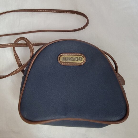 Vintage Paris Sport Club Crossbody Bag purse handbag blue w/long brown strap - Picture 1 of 8